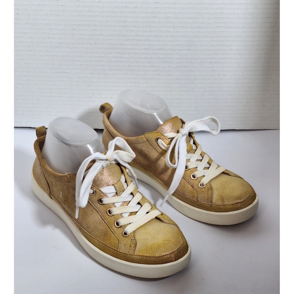 Vionic Women's Winny Sneakers Sz 7.5 Gold Metallic Lace Up Leather Casual Boho